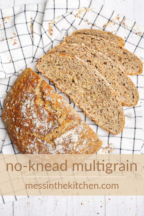 Anyone can feel like a pro baker with my easy No Knead Multigrain Bread! Simply mix, let the dough have a nice, long rise, and bake to perfection. Crusty on the outside and soft on the outside. Packed with nutritious whole grains, it’ll feel like such a treat to be eating well! Easy Multigrain Bread Recipe, Multigrain Bread Recipe, Multigrain Bread, Healthy Bread Recipes, Grain Bread, Artisan Bread Recipes, Savory Pastry, Healthy Bread, Whole Grains