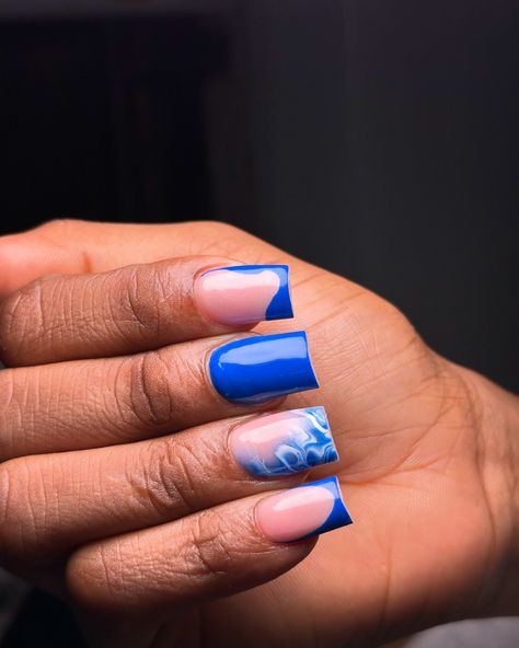 She definitely got Blued away….💙 :: :: #maliknails #bluenails #frenchtips #abeokutanails Blue Nails, Nails