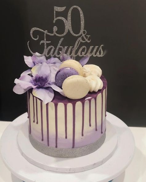 Marcella P on Instagram: "50th birthday cake for a fabulous lady 💜 Flavour: chocolate Topper by: @savvycreationsbynancy" Ladies Birthday Cakes, Small 50th Birthday Cake For Women, Cake Designs 50th Birthday Women, Cake Ideas For 50th Birthday Woman, Cake 50th Birthday Woman, Ladies 50th Birthday Cakes, Female 50th Birthday Cake, Happy 50th Birthday Cake, 50 Th Birthday Cakes For Women