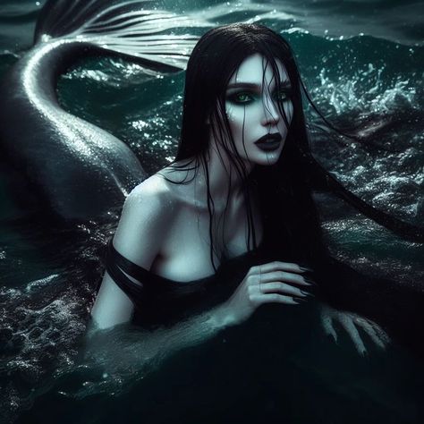 Vampire Mermaid, Siren Girl, Beautiful Siren, Mermaid Dark, Mermaid Black Hair, Evil Mermaid, Black Haired Mermaid, Siren Pfp, Dark Haired Mermaid