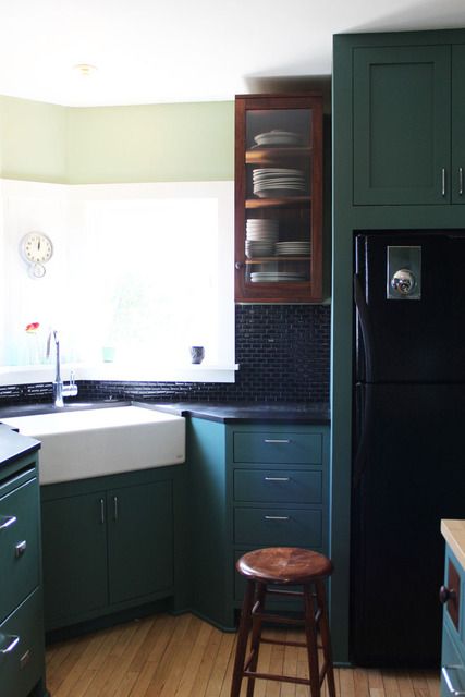 green, shaker-style kitchen. Kitchen Corner Sink Ideas, Corner Sink Ideas, Teal Backsplash, Corner Kitchen Sink Ideas, Backsplash Bar, Geometric Backsplash, Cheap Backsplash, Diamond Backsplash, Arabesque Backsplash