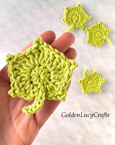 Crochet Pumpkin Leaf - GoldenLucyCrafts Crochet A Pumpkin, Pumpkin Leaf, Fall Ornaments, Fall Crochet, Pumpkin Leaves, Crochet Supplies, Crochet Leaves, Fall Patterns, Crochet Fall