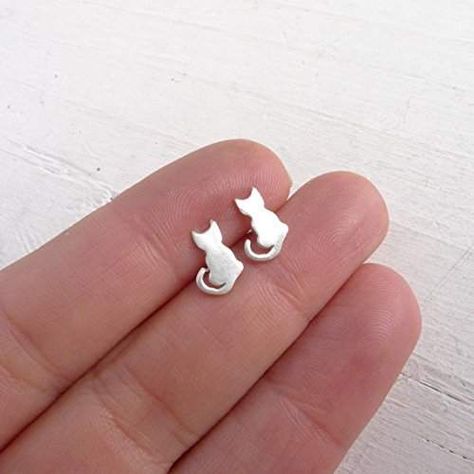 Cat Stud Earrings, Gifts For Cat Lovers, Cat Earrings Studs, Sterling Silver Cat, Silver Cat, Tiny Studs, Tiny Stud Earrings, Cat Jewelry, Earring Posts