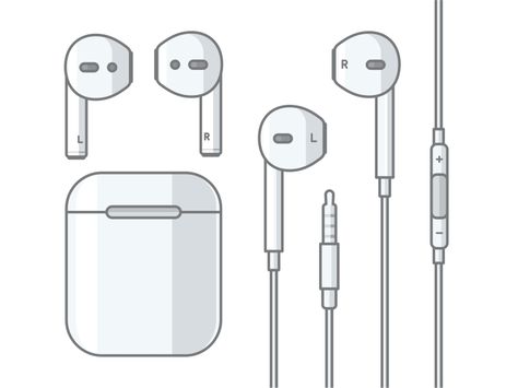 Ear Buds Drawing, Airpods Illustration, Airpods Sketch, Earphones Drawing, Earbuds Drawing, Apple Earbuds, Headphones Drawing, Basketball Drawings, Iphone Headphones