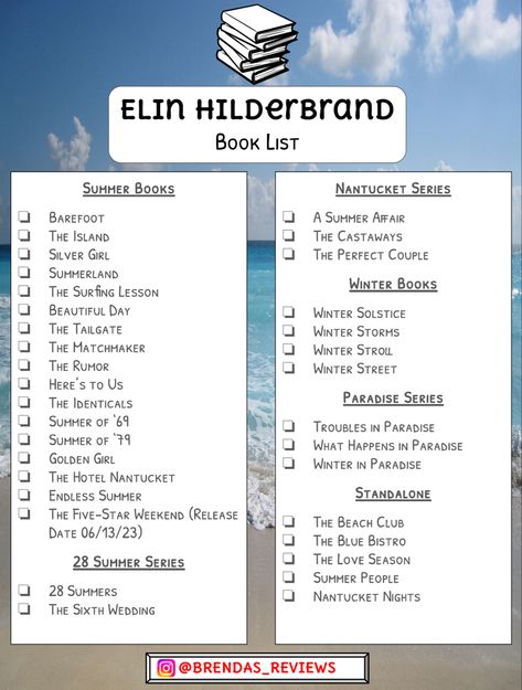 Elon Hilderbrand Books, Elin Hilderbrand Books In Order, Book Tropes List, Tropes List, Elin Hilderbrand Books, Elin Hilderbrand, Books About Books, Book Tropes, Summer Reads