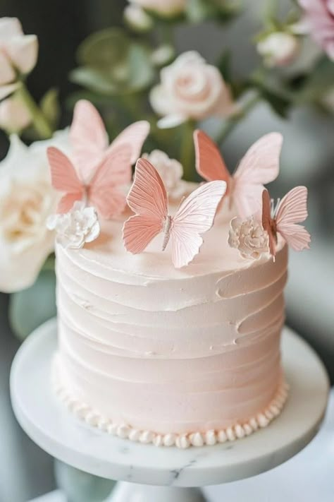 Simple Butterfly Cake, Butterfly Bridal Shower Cake, Butterfly Baby Shower Cake, Butterfly Theme Cake, Simple Baby Shower Cake, Cake Butterfly, Simple First Birthday, Butterfly 1st Birthday, Butterfly Birthday Theme