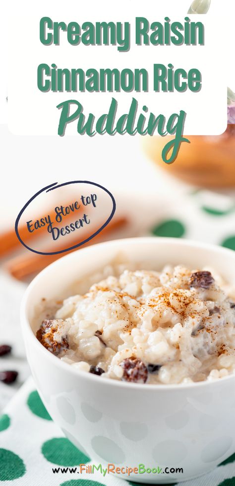 Creamy Raisin Cinnamon Rice Pudding - Fill My Recipe Book Rice Cooker Rice Pudding, Rice And Raisins Recipe, Crockpot Rice Pudding, Cinnamon Rice Pudding, Rice Pudding Recipe Easy, Cinnamon Rice, Homemade Rice Pudding, Easy Rice Pudding, Old Fashioned Rice Pudding