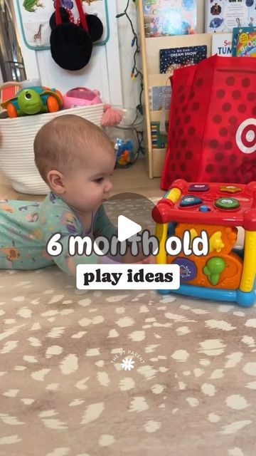 Parenting | Toddler Tips on Instagram: "👋 Hi! I’m Leah, a pediatric physical therapist and mom of 2. Follow @theparenting.tips for more play ideas, tips and tricks, info on baby and toddler development, and mom life with 2 little girls 👶  6 month old play ideas & development 👇  👻 Interactive toys with buttons, spinners, switches, levers, flaps to open and close will all be interesting and exciting for your baby! They can provide new entertainment in tummy time as baby will be stronger and able to push up and reach to manipulate things on the toy. These can help baby learn about cause and effect and your baby might start “talking” with their toys.  🐛 Use toys like wobblers or balls that move when touched to encourage your baby to move on the floor to get them! Pivoting, moving forward 6 Month Old Toys, 6 Month Toys, Baby Toys 6 Months, Purposeful Play, Touch And Feel Book, Pediatric Physical Therapy, Mom Of 2, Baby Workout, Baby Ready