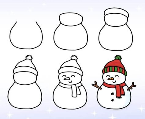 Dessin de Noël facile avec des instructions étape par étape pour initialiser votre enfant à l'art Trin For Trin Tegning, Draw A Snowman, Easy Christmas Drawings, Christmas Doodles, Cute Doodle Art, Bullet Journal Doodles, Christmas Drawing, Art Drawings For Kids, Journal Doodles