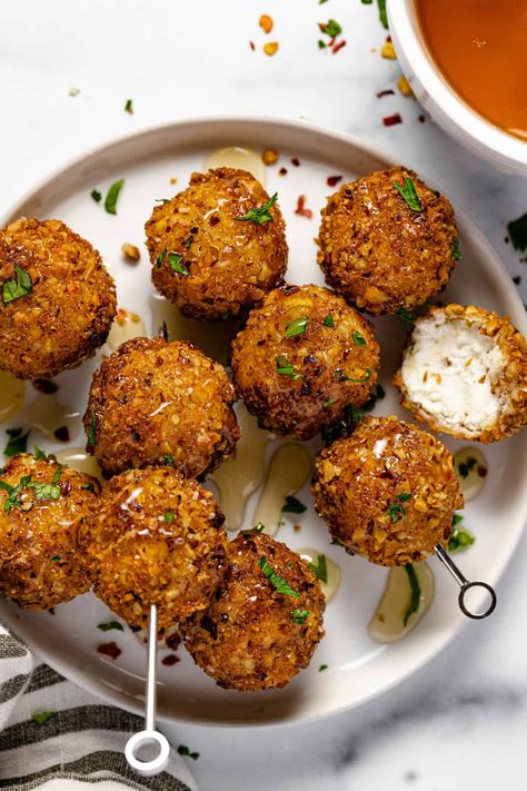 Fried Goat Cheese Balls, Herb Goat Cheese, Goat Cheese Balls, Fried Goat Cheese, Night Recipes, Goat Cheese Recipes, Date Night Recipes, Crunchy Pecans, Cheese Balls