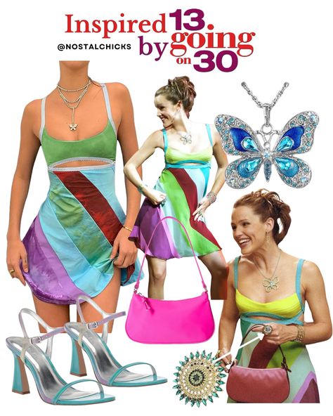 NOSTALGIA CORE 13 Going 30, Retro Disco Outfit, Early 2000s Party Outfits, Disco Inspired Outfits, 13 Going On 30 Outfits, 2000s Party Outfits, Retro Party Outfit, Outfits 2000s Style, Easy Costume Ideas