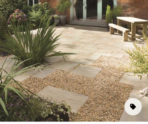 Gravel And Paving Patio, Gravel And Slabs Garden Ideas, Garden Footpath Ideas, Gravel And Paver Walkway, Garden Flooring Ideas, Driveway Ideas Uk, Victorian Garden Ideas, Narrow Garden Ideas, Pergola Walkway