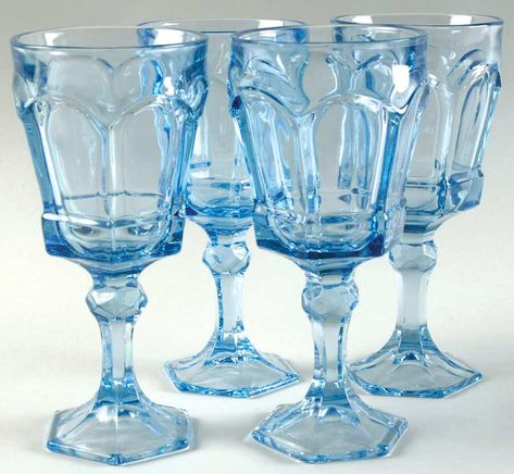 Virginia Light Blue Water Goblet (Set of 4) by Fostoria | Replacements, Ltd. Colored Goblets, Pressed Glassware, Royal Albert Tea Sets, Fostoria Glassware, Retro Glassware, Glassware Vintage, Vintage Goblets, Fostoria Glass, Blue Glassware