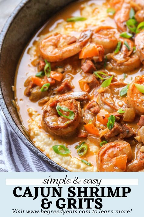 Cajun Grits Recipe, Sausage And Grits Recipe, Homemade Grits, Easy Cajun Shrimp, Easy Shrimp And Grits, Louisiana Chicken Pasta, Shrimp Grits Recipe, Seasoned Shrimp, Cajun Shrimp And Grits