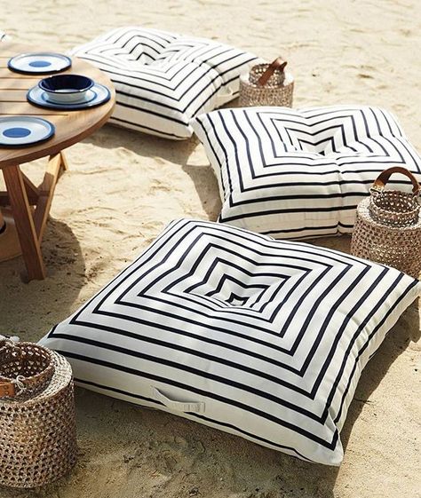 Upgrade your summer get-togethers with these indoor/outdoor floor pillows! [on sale today via link in our bio] 📷 @serenaandlily Creative Flooring, Pool House Plans, Harbour Island, Coastal Bathrooms, Coastal Pillows, Floor Pouf, Design Blogs, Low Table, Coastal Bedroom