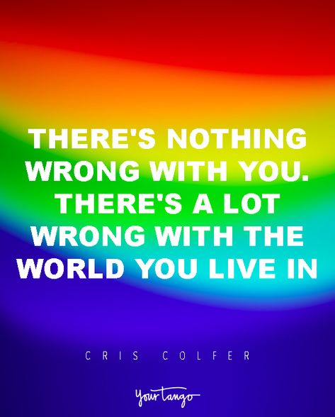 25 Quotes To Silence ANYONE Who Doubts That 'Love Is Love Is Love' "There's nothing wrong with you. There's a lot wrong with the world you live in" — Cris Colfer Lgbtqia Quotes, Gay Pride Quotes, Gay Quotes, Pride Quotes, Lgbt Quotes, Lgbtq Quotes, Lgbt Memes, 25th Quotes, Lgbt Love