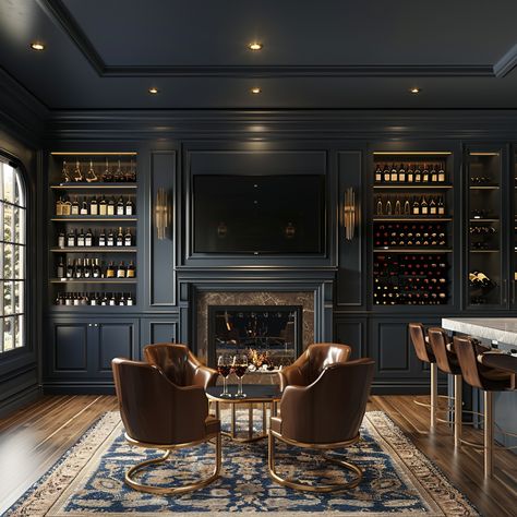 Wine Lounge Inspiration - Home Design Ideas from AI - Farmhouse Living Speakeasy Wine Room, Wine Library Room, Parlor Bar Room Ideas, Home Bar And Library, Bourbon Closet Ideas, Whisky Bar Design, Home Bar Ideas Living Room, Wine Lounge Room Ideas, Whiskey Lounge Home