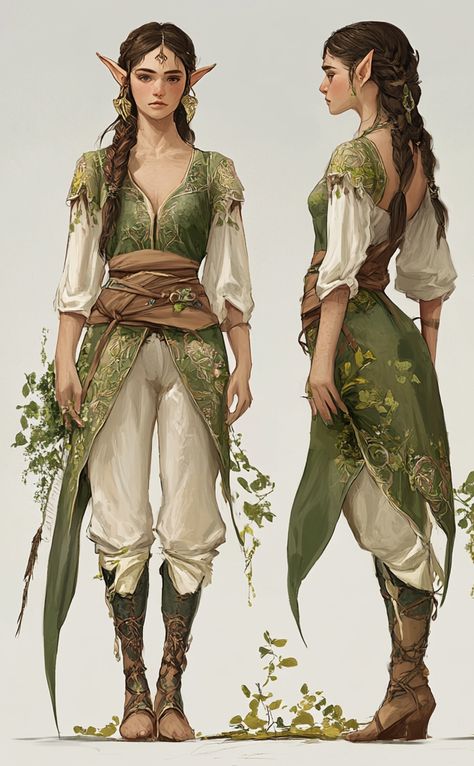 Earth Elf Outfit, Summer Fae Aesthetic, Nature Elf Outfit, Fantasy Forest Clothing, Woodland Fairy Outfit, Jungle Costume Women, Wood Elf Outfit, Druid Outfit Design, Half Dryad