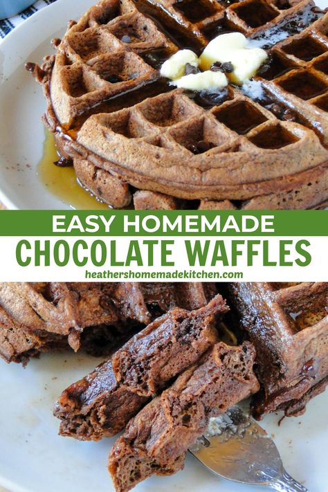 This Chocolate Waffles Recipe creates soft and fluffy waffles that are crisp on the outside. Rich chocolate flavor gives this breakfast staple an extra fun twist the entire family is going to enjoy! Chocolate Waffles Easy, Waffle Mix Recipes, Chocolate Waffle Recipe, Chocolate Flapjacks, Belgian Waffles Recipe, Chocolate Chip Waffles, Easy Waffle Recipe, Waffle Maker Recipes, Fluffy Waffles