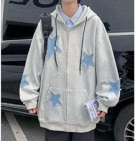 Y2K Hoodie Women Grunge Stars Zip Up Sweatshirt Acubi Emo Oversized Hooded Jacket Harajuku Pullover Alt Clothing Womens Oversized Sweatshirts, Hippie Goth, Hip Hop Jacket, Street Punk, Street Sweatshirt, Y2k Men, Hoodie Streetwear, Unique Hoodies, Mens Fashion Streetwear