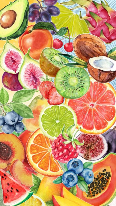 #collage #background #fruit #summer #beach #cutecollage #trendy #bright Preppy Watercolor, Background Fruit, Ocean Elements, Summer Prints Wallpaper, Fruit Collage, Nail Care Kit, Fruit Splash, Fruit Fruit, Cute Summer Wallpapers