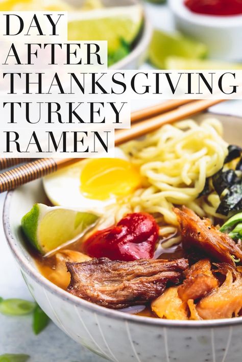 Turkey ramen is the answer to what to do with all that leftover Thanksgiving turkey! Savory, meaty, and endlessly slurpable, this easy ramen recipe is ready in under and hour and is the perfect thing after you've eaten the last turkey sandwich you can muster. #joeats #turkeyramen #easyramenrecipe #leftoverturkey #thanksgivingleftovers Turkey Ramen Noodle Recipes, Turkey Ramen, Ramen Recipes Easy, Easy Ramen, Leftover Thanksgiving, Day After Thanksgiving, Shredded Turkey, Ramen Recipe, Thanksgiving Turkey Leftovers