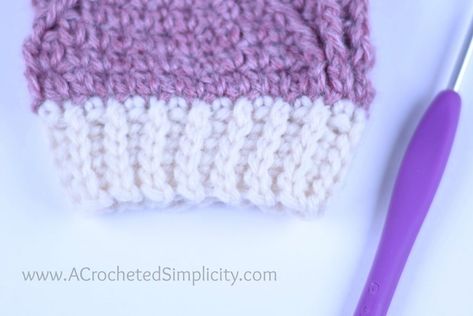 Crochet Video Tutorial: Learn How to Add a Stretchy Knit-Look Ribbed Band or Cuff to Your Crochet Projects by A Crocheted Simplicity Crochet Hats For Boys, Ribbed Crochet, Crochet Kids Hats, Crochet Hat For Women, Crochet For Beginners Blanket, Easy Crochet Projects, Crochet Beanie Pattern, Crochet Design Pattern, Your Crochet