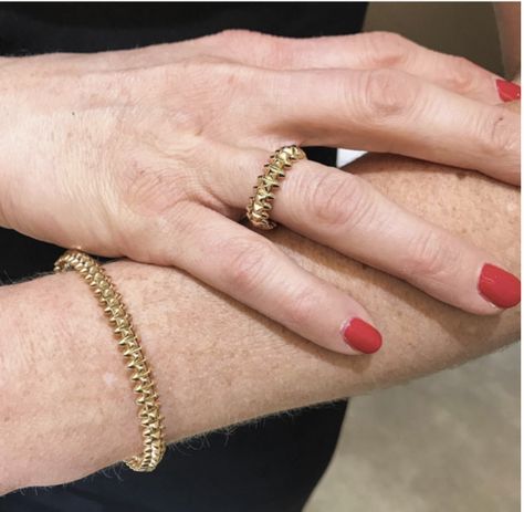 Cartier Rings Stacked, Cartier Love Ring And Bracelet, Clash De Cartier Ring Stack, Cartier Clash Bracelet, Cartier Clash Ring, Cartier Juc Bracelet Stack, Luxury Cartier 14k Gold Bracelet, Cartier Jewelry, Layered Bracelets