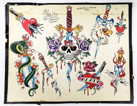 Ed Hardy Tattoos, Traditional Tattoo Flash Art, Traditional Flash, Tattoo Flash Sheet, Old School Tattoo Designs, Vintage Flash, Tattoo Portfolio, Traditional Tattoo Flash, Tattoo Flash Art