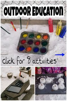 Winter Outdoor Classroom Ideas, Outdoor Inquiry Kindergarten, Winter Garden Activities, Winter Outside Activities For Kids, Snow Activities For Kindergarten, Winter Forest School Activities, Outside Winter Activities, Education Activities For Kids, Outdoor Winter Activities For Kids