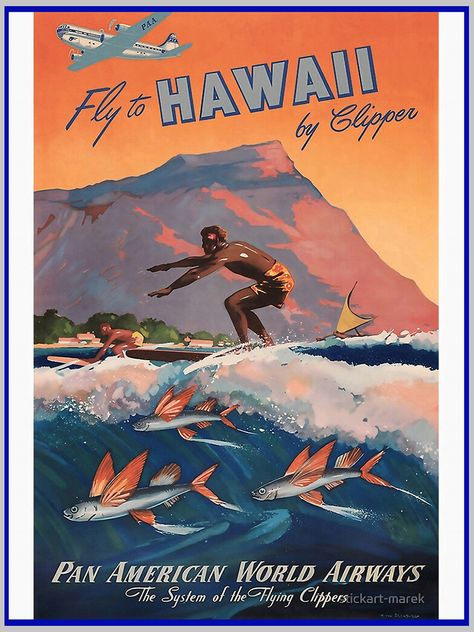 Surf Poster, Travel Art Print, Pan American, Vintage Hawaii, Vintage Travel Poster, Victor Hugo, Summer Wallpaper, Surfs Up, Travel Decor