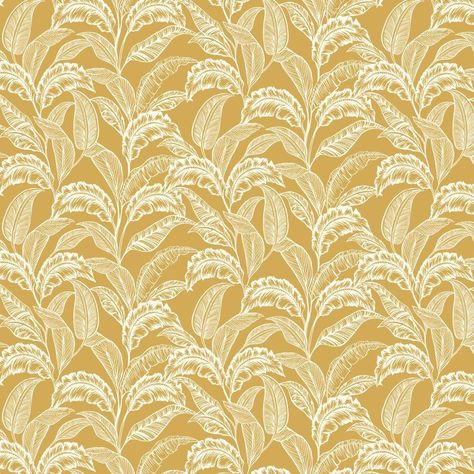 Mustard Wallpaper, Palm Leaf Design, Ochre Yellow, Golden Pattern, Paper Making, Grey Roses, Wallpaper Direct, Yellow Wallpaper, Digital Print Fabric