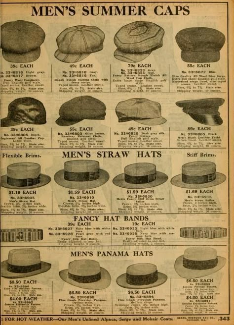 1912 Fashion, Mens Summer Hats, Sears Catalog, Vintage Mens Fashion, Men's Hats, Fashion Catalogue, Edwardian Fashion, Engagement Bands, Fashion Plates