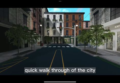 City Building Bloxburg, Bloxburg Street Ideas, Bloxburg City Entrance, Realistic Bloxburg Town Ideas, Bloxburg Nyc Town Layout, New York Bloxburg, Bloxburg City Buildings, Bloxburg Apartment Exterior, Nyc Bloxburg