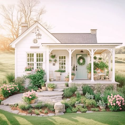 All Posts • Instagram White Country Cottage, Farmhouse With Wrap Around Porch, Cottage Flooring, Country Cottage Farmhouse, House Cabin, Tiny Cottage, Style Cottage, Inspire Me Home Decor, Country Landscaping