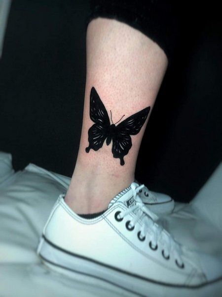 Black Buterfluffy Tattoo, Cover Up Butterfly Tattoo Ideas, Black Out Butterfly Tattoo, All Black Butterfly Tattoo, Blacked Out Butterfly Tattoo, Black Butterfly Tattoo Design, Black Tattoo Cover Up For Women, Big Tattoo Cover Up Ideas Black, Cover Up Tattoos Butterfly