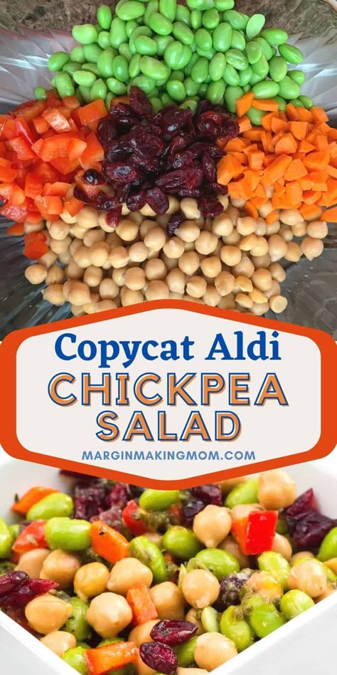 If you love Aldi's chickpea and edamame salad, you'll love making your own at home (for a fraction of the cost!). This healthy salad can be served on its own or as a dip for crackers or chips. Edamame And Chickpea Salad, Aldi Bean Salad, Aldi Salad Recipe, Aldi Chickpea Salad, Ww Chickpea Recipes, Aldi Chickpea Salad Recipe, Chickpea Edamame Salad, Summer Chickpea Salad, Easy Edamame Salad