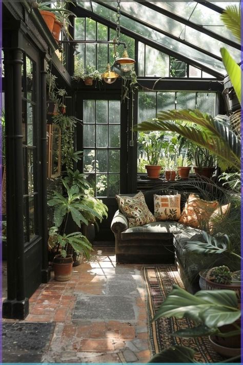 Greenhouse Dining Room, Green House Aesthetic, Greenhouse Attached To House, Attached Greenhouse, Toxic Plants, Window Box Garden, Cabin Getaway, Garden Layouts, Vintage Thrift Stores