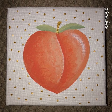 5x5” on canvas by lorna bea How To Paint A Peach, Peach Painting Easy, Strawberry Canvas Painting Easy, Peach Canvas Painting, Simple Sorority Canvas, Easy Sorority Canvas Simple, Peach Paint, Easy Canvas Art, Diy Wall Decor