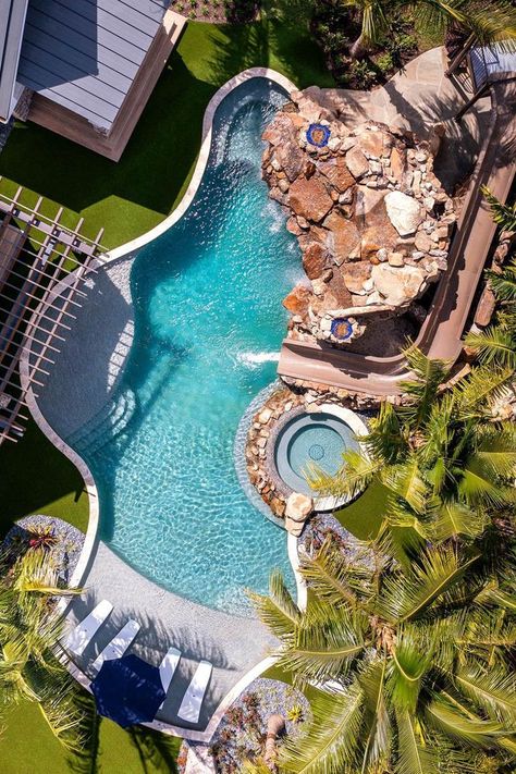 Tropical Lagoon Pool With Natural Rock Grotto | Lucas Lagoons Beautiful Pools Backyard, Inner Chest Workout, Grotto Pool, Insane Pools, Living Pool, Amazing Pools, Dream Backyard Pool, Lagoon Pool, Swimming Pool House