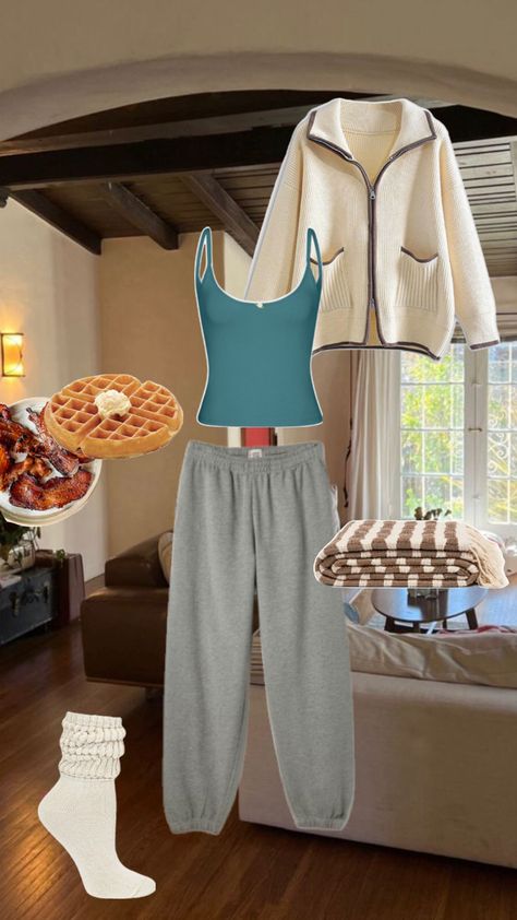 Breakfast fit, brunch fit, morning inspo, sweats, sweatpants, sweats fit, slouch socks, waffles, breakfast, tank top, cozy outfit, home outfit Cozy Outfit Home, Waffles Breakfast, Morning Outfit, Relaxing Morning, Slouch Socks, Cozy Outfit, Home Outfit, Lifestyle Blog, Waffles