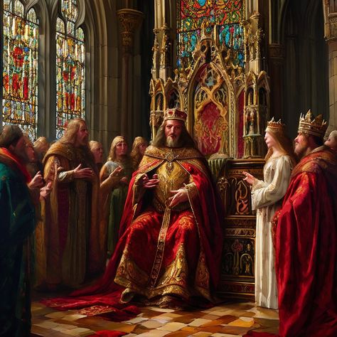 An ornate medieval coronation scene by L J - Playground Medieval Coronation, Coronation Art, One Image, Create Art, Image Generator, Middle Ages, Social Media Posts, Once Upon A Time, Creating Art