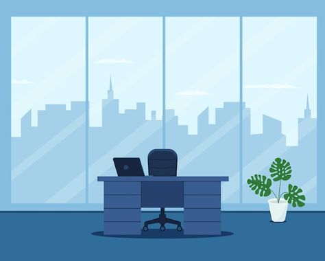 Job Background, Interior Vector, Office Background, Green Office, Space Illustration, Office Layout, Simple Cartoon, Cartoon Background, Table And Chair