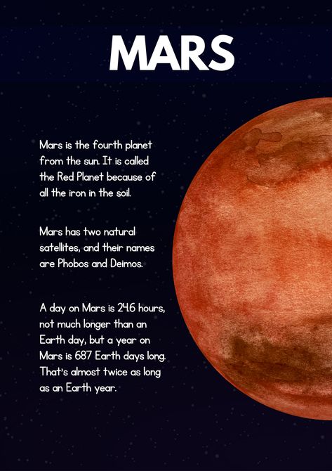 About Mars Planet, Mars The Planet, 3d Mars Planet Project, Mars Planet Project, Mars Planet Aesthetic, Mars Planet Art, Mars Facts For Kids, Facts About Mars, Mars Drawing