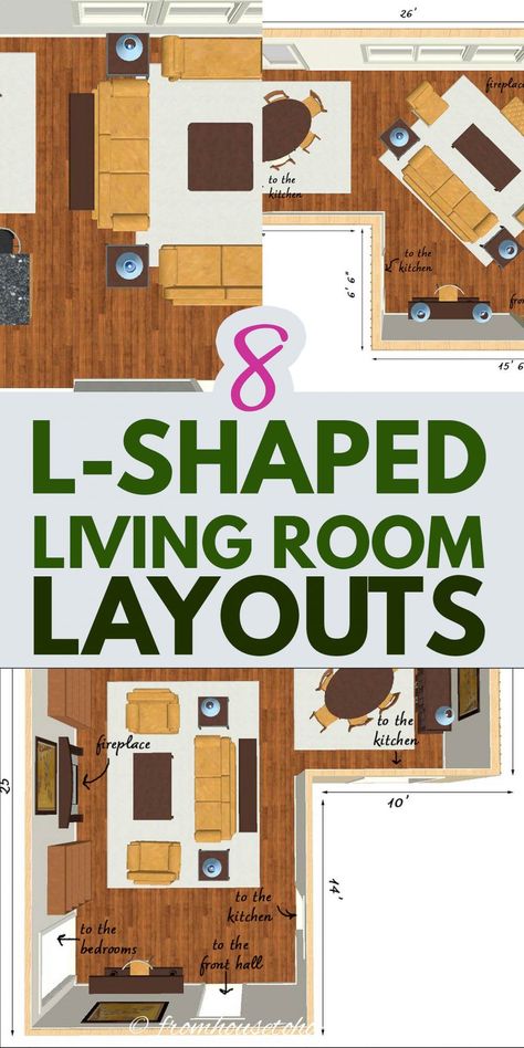 Arranging an L-shaped living room can be tricky. Which is why these 8 L-shaped living room layouts come in super-handy. Whether you have a small living room, large living room or just an awkward living room, you'll find some ideas to help you arrange your furniture. | Living Room Furniture Layout L Shaped Living Room Layout, Awkward Living Room Layout, L Shaped Living Room, Living Room Layout Ideas, Rectangle Living Room, Room Layout Ideas, Living Room Layouts, Family Room Layout, Dining Room Layout