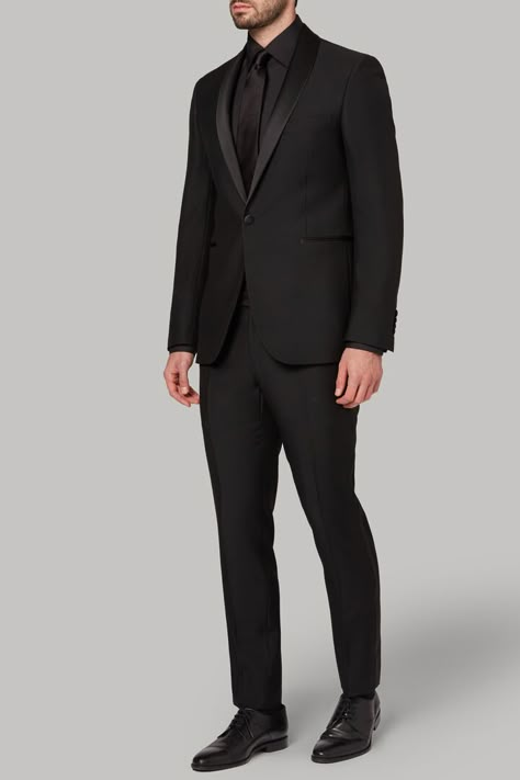 Outfit Jas Pria Wisuda, All Black Suit Plus Size Men, Full Black Suit Men Wedding, Graduation Suit Men, All Black Suit Men, All Black Formal Attire, Men Suits Style Fashion, Black Suit Black Shirt, Full Black Suit