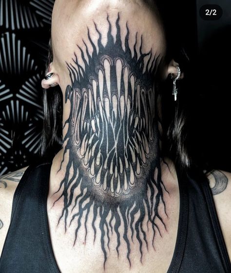 Lower Jaw Tattoo, Rib Bones Tattoo, Creepy Mouth Tattoo, Goth Throat Tattoo, Gothic Throat Tattoo, World Serpent Tattoo, Chest Cover Up Tattoo, Neck Tattoos Men, Throat Tattoo Men