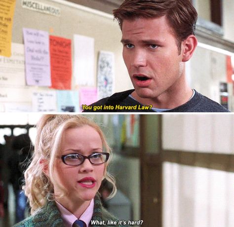 When she said this to Warner after he was surprised she got into Harvard. | 19 Times Elle Woods From "Legally Blonde" Was Downright Inspirational What Like Its Hard, How To Study Like Elle Woods, Elle Woods Quotes Legally Blonde, Study Like Elle Woods, Study Motivation Legally Blonde, You Got Into Harvard Law, Legally Blonde Quotes, Harvard Sweater, Blonde Quotes