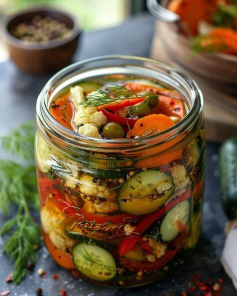 Crunchy Garden Pickle Medley! - NorthEast Nosh Recipes Pickling Aesthetic, Pickled Recipes, Mixed Pickle, Skillet Chocolate Chip Cookie, Canning Pickles, Pickled Cabbage, Pickled Veggies, Pickled Vegetables, My Favorite Food