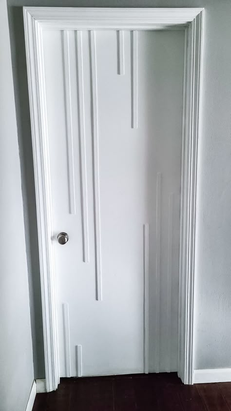 Interior Door Makeover: Easy DIY Project At Home - Big Living | Little Footprint Diy Internal Door Makeover, Kids Bedroom Door Ideas, Flat Door Makeover, Door Moulding Design, 6 Panel Door Makeover, Mid Century Interior Doors, Door Makeover Diy Interiors, Cupboard Door Ideas, Creative Door Ideas